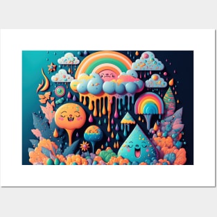 Psychedelic Paint Drip Rainbow Rain Clouds 1.1 Posters and Art
